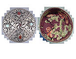 Crown, Silver, with openwork, decorative wire, and slightly domed and tablecut carnelians and turquoises; cotton foundation